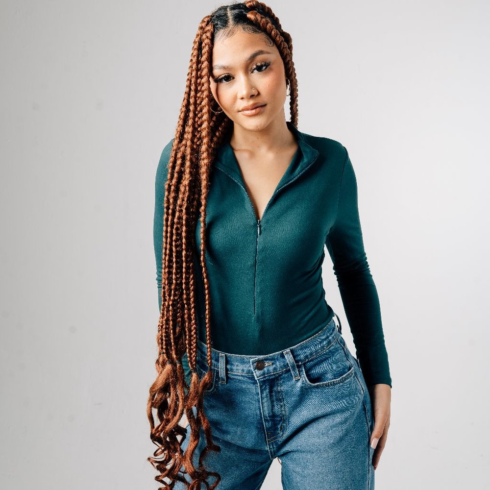 Front Zip it Down Bodysuit- Hunter Green